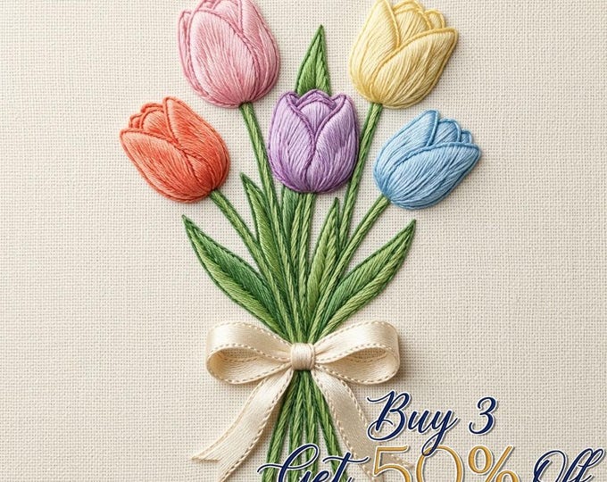 Elegant Tulip Bouquet Embroidery Pattern PDF - Etsy Australia
