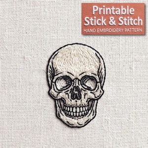 Patrón de bordado a mano de calavera gótica realista en formato PDF