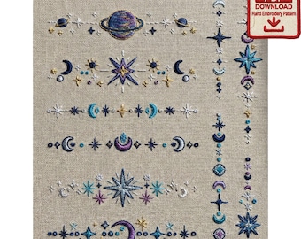 Celestial Borders Minimalist Embroidery Pattern PDF