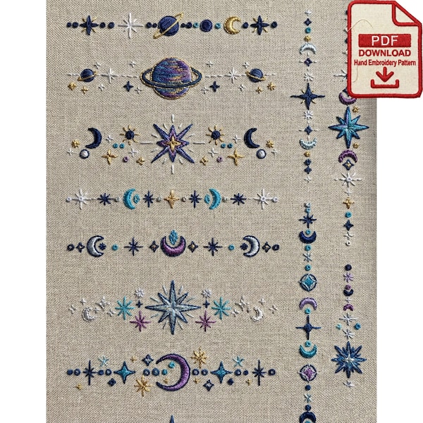 Celestial Borders Minimalist Embroidery Pattern PDF