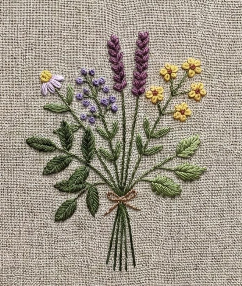 Wildflower Bouquet Hand Embroidery Pattern, Beginner Floral Stitching ...