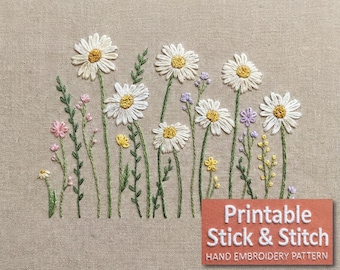 Daisy Wildflower Embroidery Pattern, Beginner Friendly (PDF Pattern)