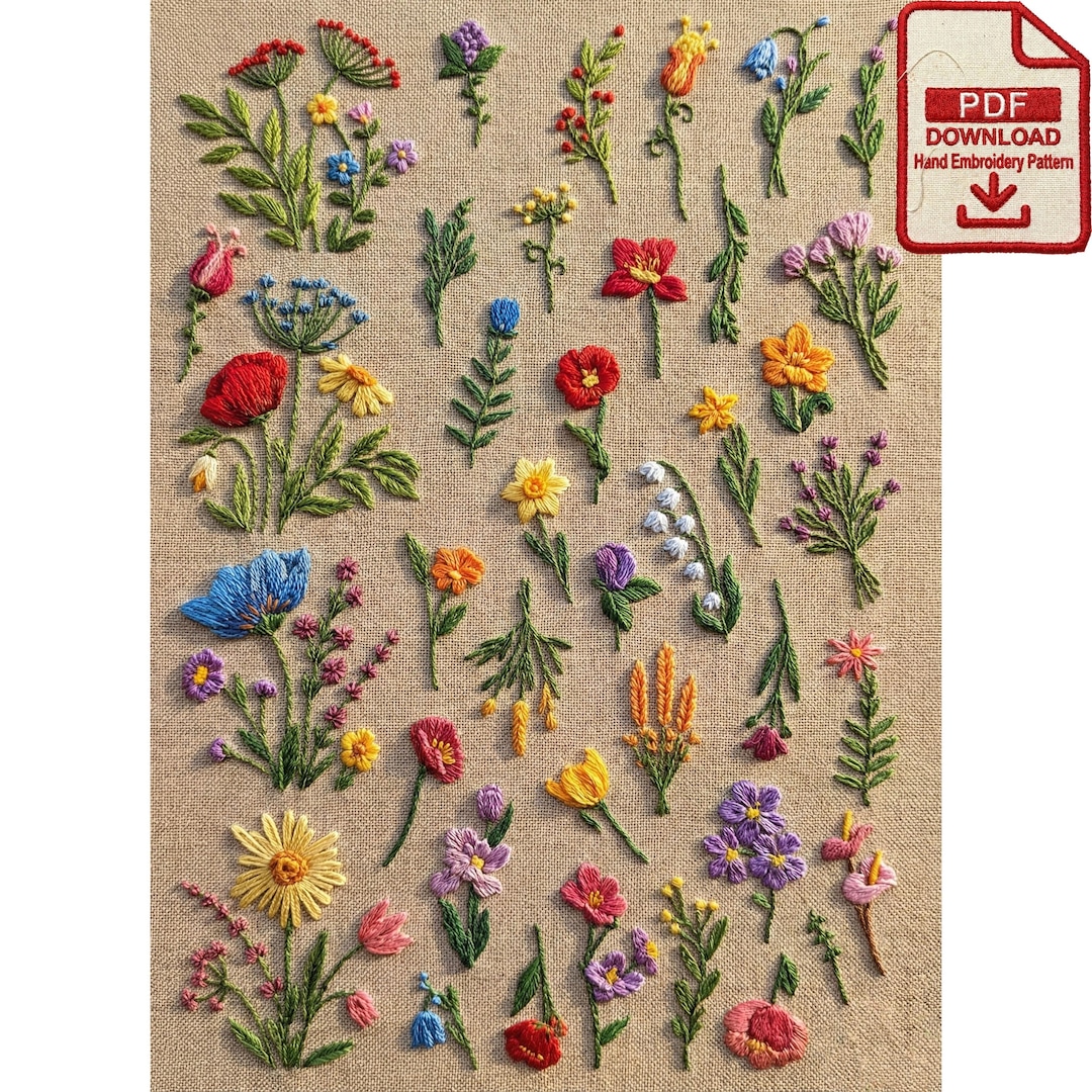 Wildflower Botanical Line Art Embroidery Pattern PDF - Etsy