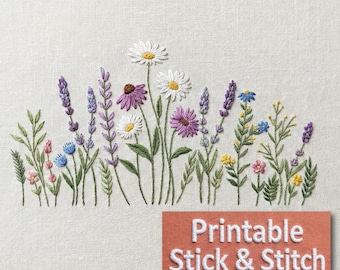 Wildflower Embroidery Pattern, Floral Border Line Art (PDF Pattern)