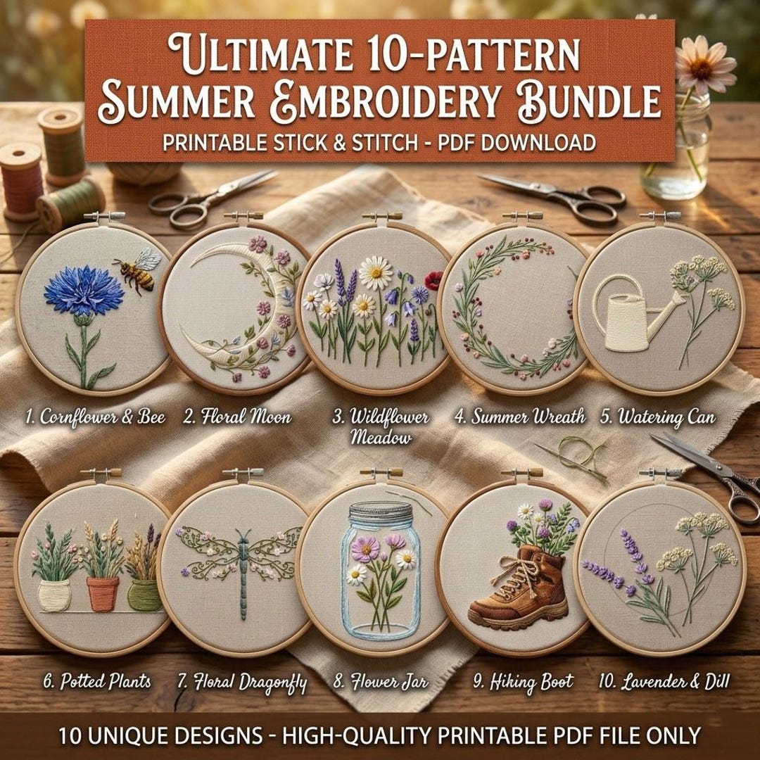 Summer Wildflower Botanical Embroidery Pattern PDF Bundle - Etsy