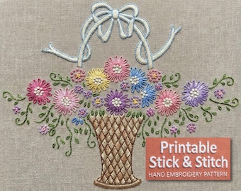 Vintage Daisy Basket Hand Embroidery Pattern - Restored Design (PDF Pattern)