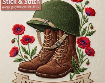 Memorial Day Military Boots & Poppies Embroidery Pattern PDF