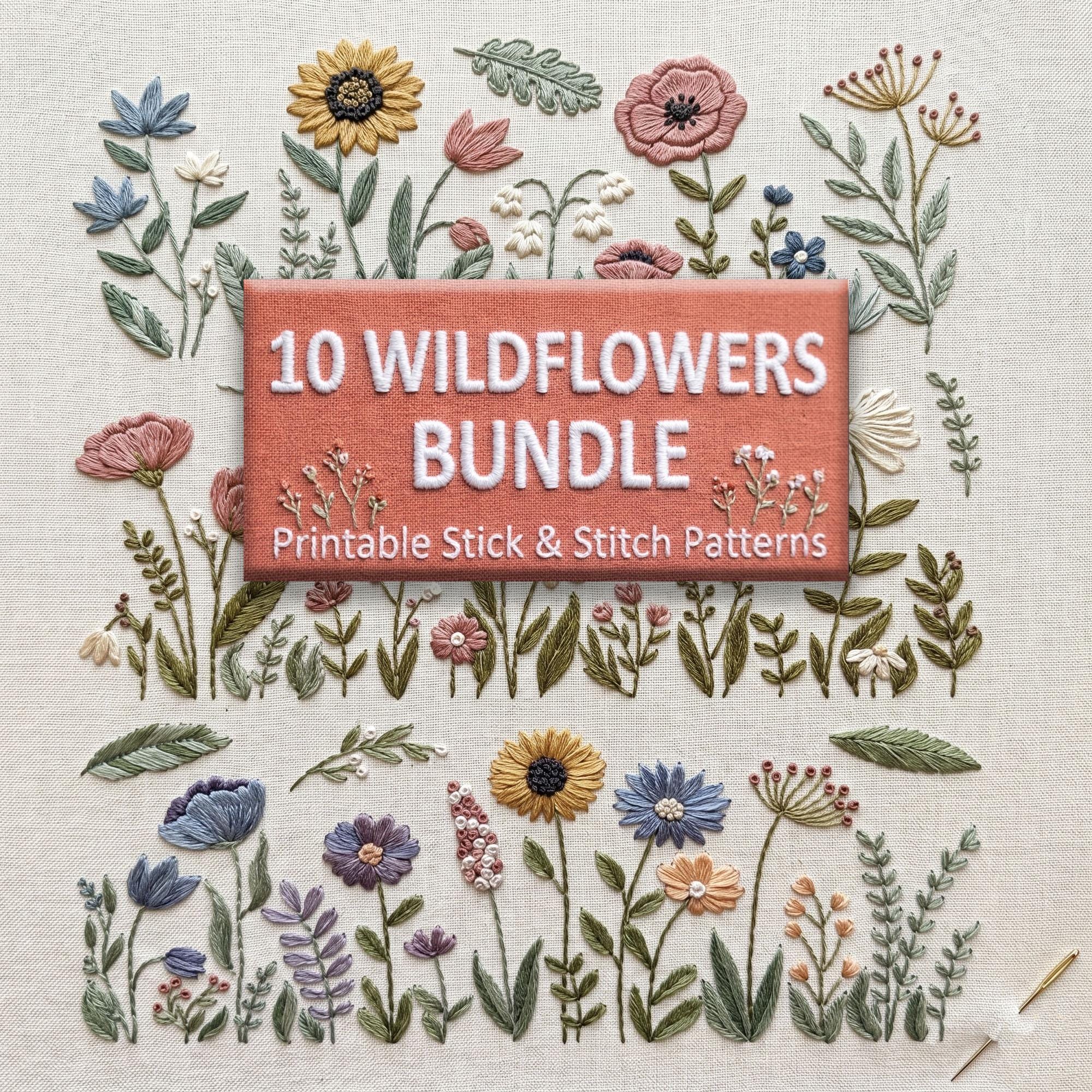 10 Wildflower Stick and Stitch Hand Embroidery Patterns Bundle - Etsy