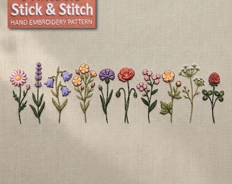 Minimalist Wildflower Collection Embroidery Pattern: Botanical Line Art DIY Digital Download