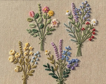 Wildflower Embroidery Pattern Set, Botanical Line Art (PDF Download)