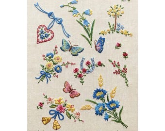 Botanical Flowers and Butterflies Embroidery Pattern Bundle (Digital PDF Download)