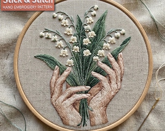 Lily of the Valley Minimalist Line Art Embroidery Pattern PDF