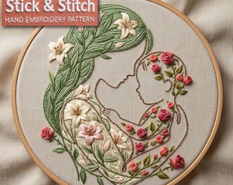 Mother and Child Floral Minimalist Embroidery Pattern PDF