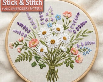 Wildflower Bouquet Minimalist Botanical Embroidery Pattern PDF