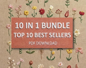 10 in 1 Bestsellers Floral hand Embroidery Pattern Mega Bundle, Wildflower Designs (Digital PDF)