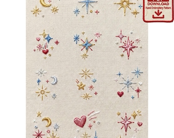 Celestial Stars Moon Minimalist Embroidery Pattern PDF