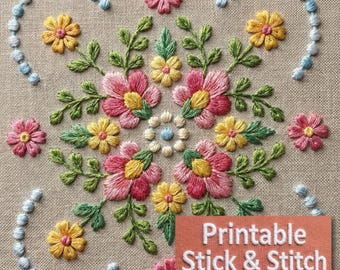 Floral Mandala Hand Embroidery Pattern, Folk Art Design (PDF Pattern)