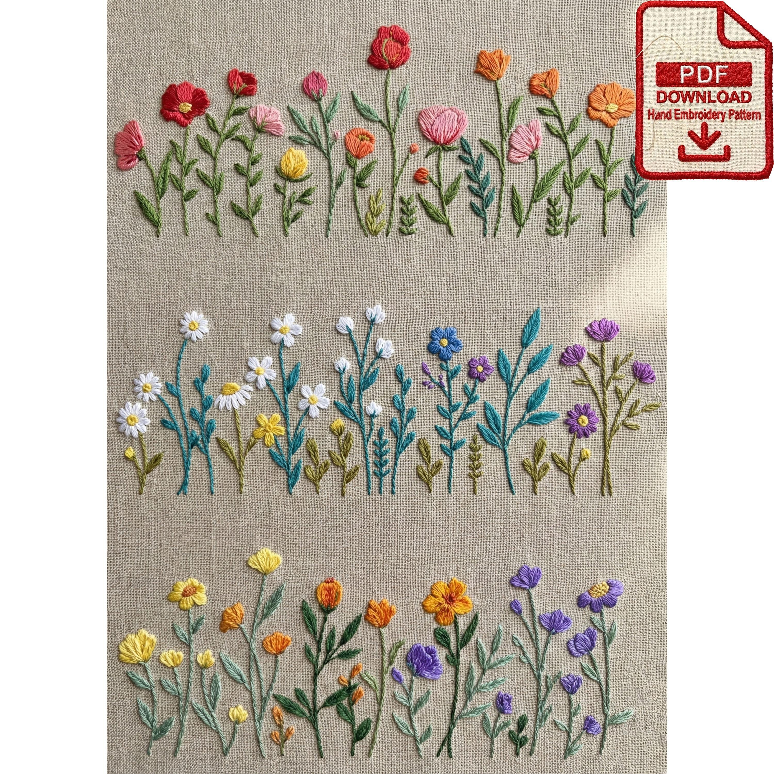 Wildflower Meadow Floral Border Embroidery Pattern PDF - Etsy