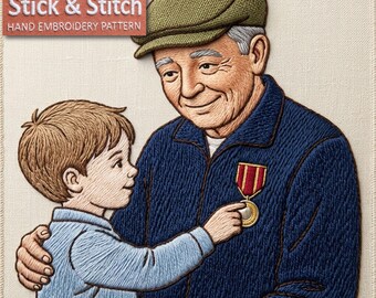 Grandfather and Grandson Portrait Embroidery Pattern PDF