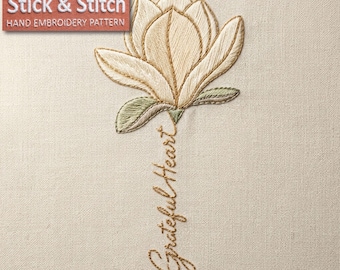 Grateful Heart Magnolia Minimalist Embroidery Pattern PDF