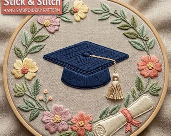 Graduation Wreath Minimalist Line Art Embroidery Pattern PDF