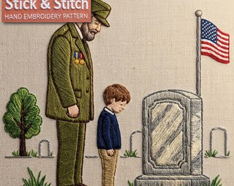Memorial Veteran and Child Line Art Embroidery Pattern PDF
