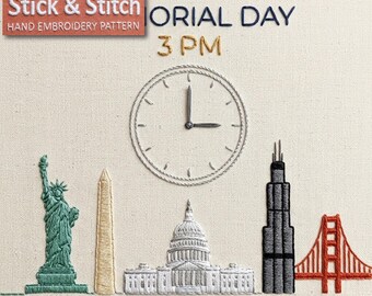 Memorial Day Skyline Line Art Embroidery Pattern PDF