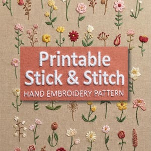50+ mini-borduurpatronen wilde bloemen, botanische lijntekeningen (pdf-gids, stok- en steekontwerpen)