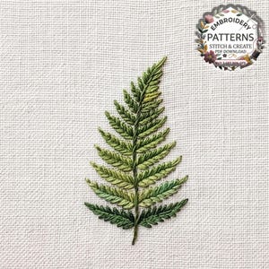 Green Fern Leaf Botanical Embroidery Pattern PDF