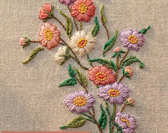 Vintage Floral Embroidery Pattern, Botanical Line Art (PDF Pattern)