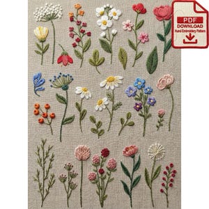 Wildblumen botanisches Minimalist Stickmuster PDF
