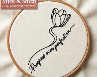 Tulip Progress Quote Minimalist Embroidery Pattern PDF