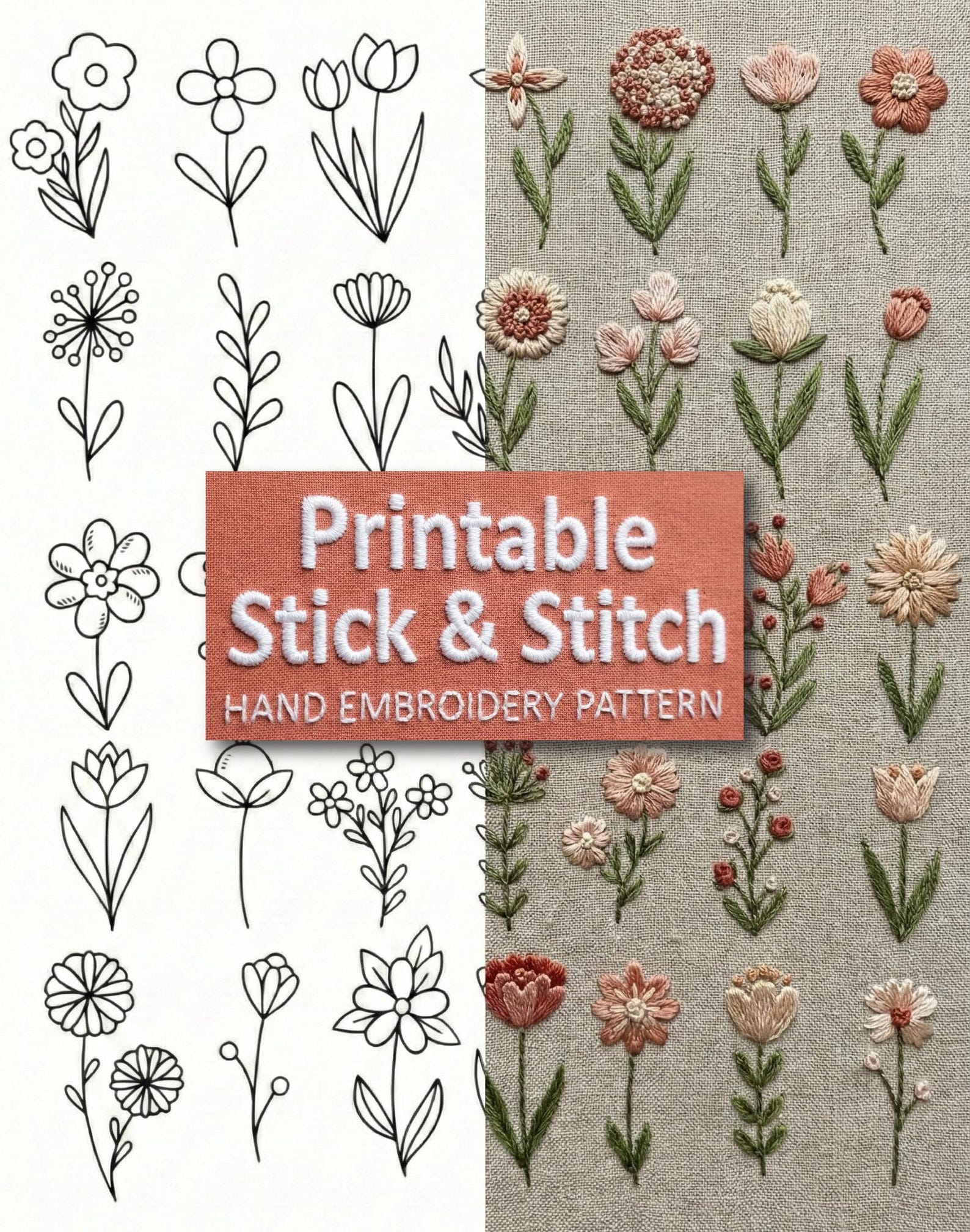 Flower Embroidery Pattern, 35 Botanical Motifs, Beginner DIY (PDF ...