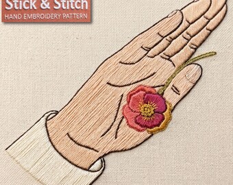Hand Holding Flower Minimalist Embroidery Pattern PDF