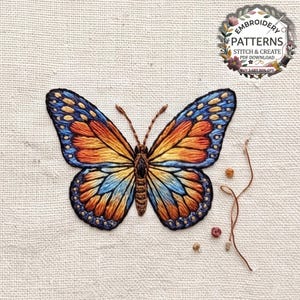 Monarch Butterfly Thread Painting Embroidery Pattern PDF