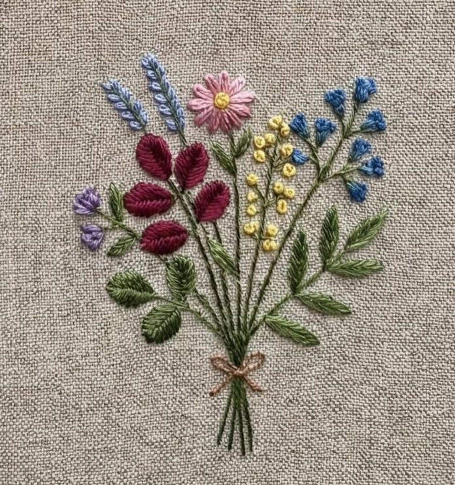 Wildflower Bouquet Hand Embroidery Pattern, Beginner Floral Stitching ...