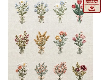 Wildflower Bouquet Line Art Embroidery Pattern PDF