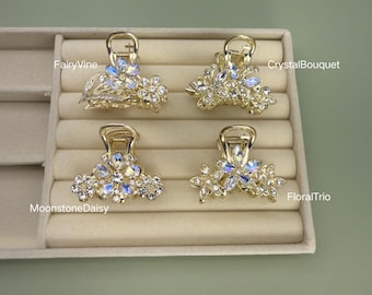 Gold Crystal Hair Claw Clips, Mini Rhinestone Jaw Clip, Sparkly