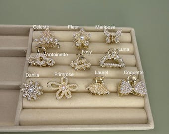 Mini pinzas para el pelo con perlas doradas / Pinza pequeña con forma de mariposa, lazo y estrella / Accesorios para el pelo de novia / Pinza para flequillo delicada y coqueta