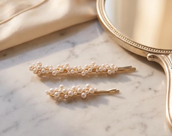 Fermagli minimalisti con perle, fermaglio dorato per capelli, accessori per capelli da sposa, delicata molletta con grappolo di perle, accessorio per capelli per invitate a un matrimonio, set da 2
