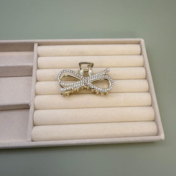 Rhinestone Bow Hair Claw Clip | Gold Ribbon Knot Jaw Clip 