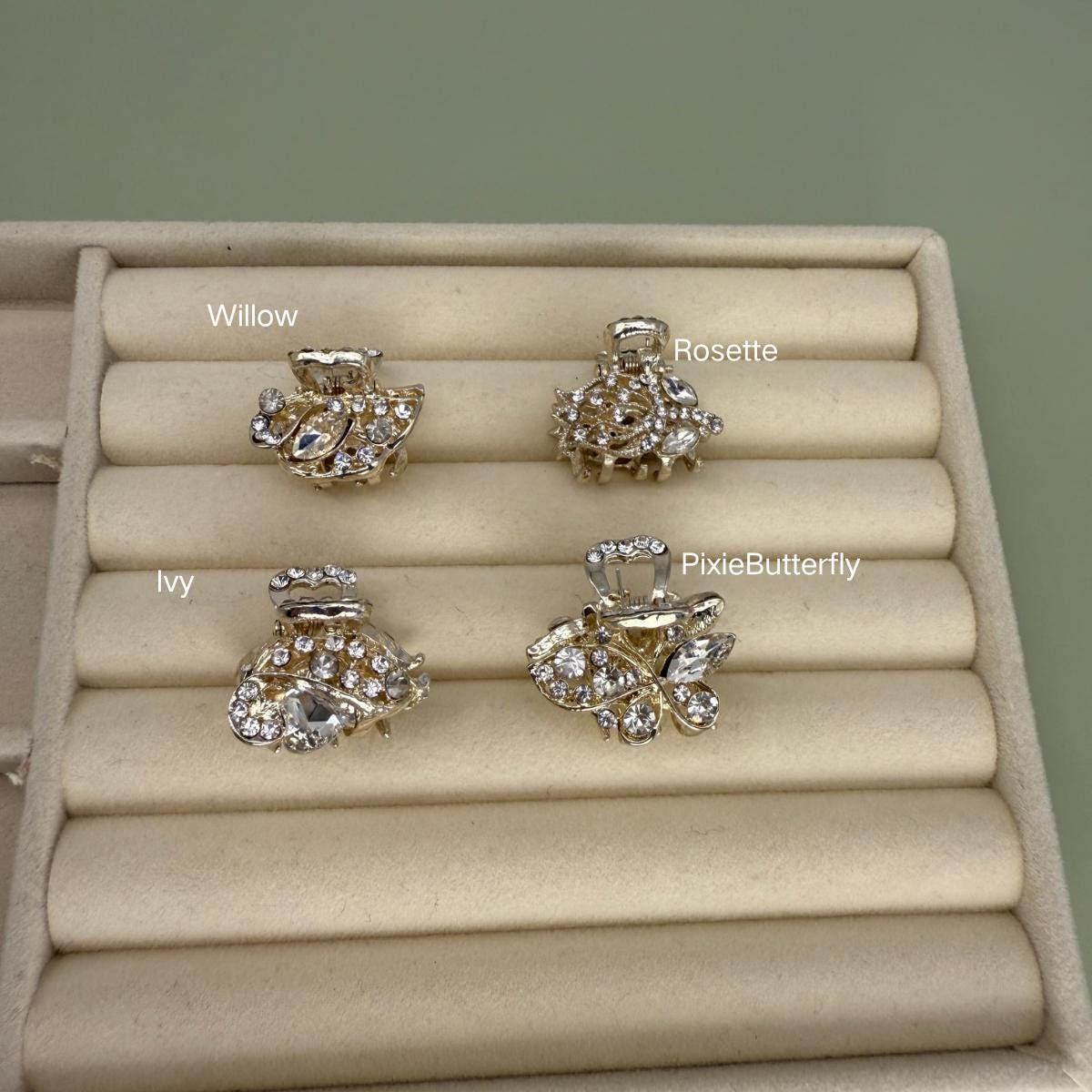 Mini Rhinestone Hair Claw Clips | Gold Crystal Butterfly & Flower Jaw ...