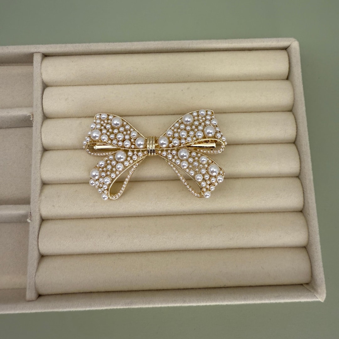 Pearl Bow Hair Barrette, Gold Hair Clip, Coquette Aesthetic  display picture 2