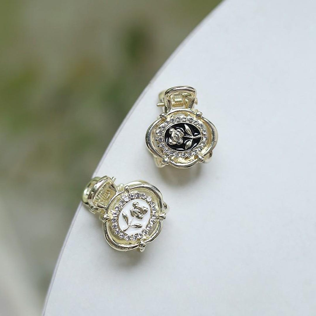 Vintage Cameo Rose Mini Hair Claw | Gold Rhinestone Small Jaw Clip ...