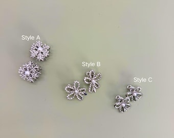 Fermagli per capelli a forma di fiore con perle argentate / Fermagli a fiocco di neve civettuoli / Mini forcine scintillanti / Estetica fairycore / Accessori da sposa