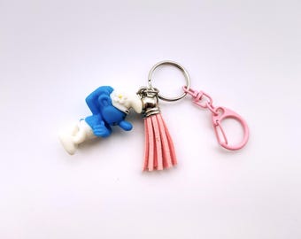 Llavero de Pitufo / Llavero de juguete de Pitufo reciclado / Colgante para bolso de juguete reciclado / Accesorio de dibujos animados original / Regalo para fans de los Pitufos
