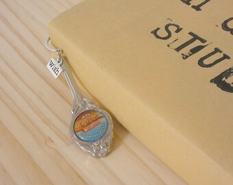 Handmade Souvenir Spoon Bookmark with Charm, Rustic Repurposed Metal Pendant