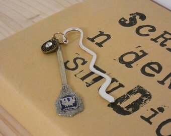 Handmade Souvenir Spoon Bookmark with Charm, Rustic Repurposed Metal Pendant