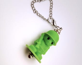Toy Soldier Ooshie Keychain, Toy Story Keychain, Repurposed Toy Keyring, Army Soldier Bag Charm, Upcycled Collectible Gift