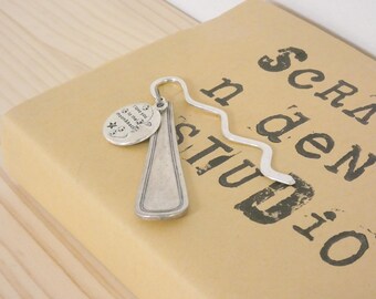 Handmade Souvenir Spoon Bookmark with Charm, Rustic Repurposed Metal Pendant